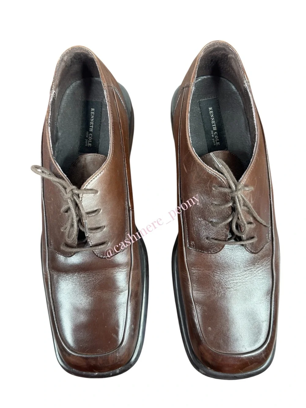 Kenneth Cole Mens Brown Leather Lace-Up Square-Toe Oxfords Dress Shoes Size 13